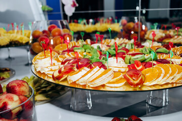 Fruits and desserts at the buffet.