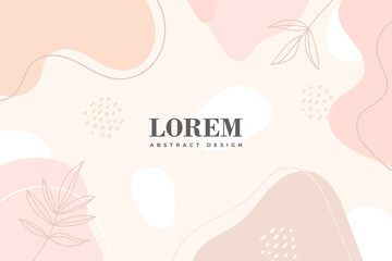 Hand drawn abstract design background with pastel colors and plant ornament. Vector illustration.