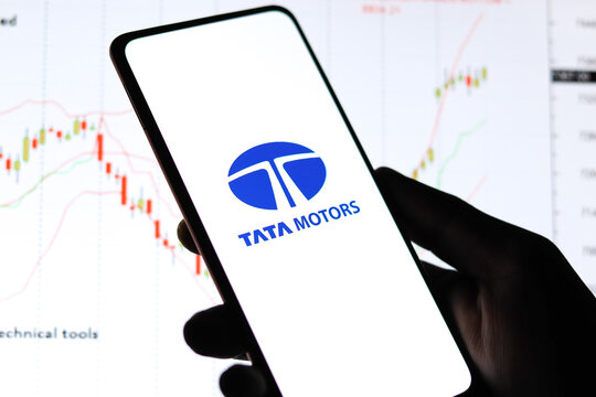 West Bangal, India - October 09, 2021 : Tata Motors logo on phone screen stock image.