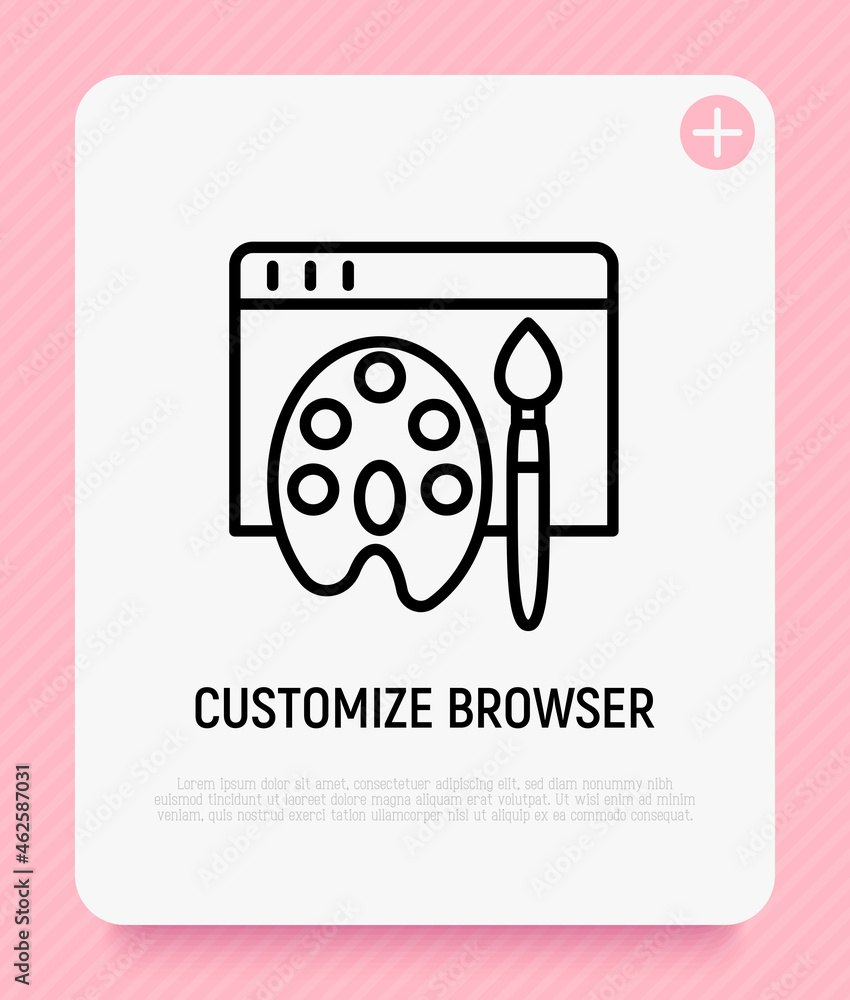 Aufkleber customize browser thin line icon, web page with paint palette and brush. modern vector illustration.
