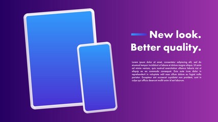 Device Advertisement Poster Mockup. Smartphone Blank Templates on Gradient Purple Background. Design for Webpage. Vector illustration