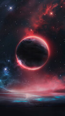 Obraz na płótnie Canvas Abstract fantastic space of the universe. Space background with nebula and stars. Dark space background with an unknown planet, flashes of light in space. 3d illustration