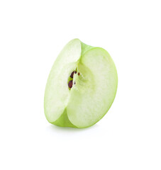 one green cut apple isolated on white background clipping path