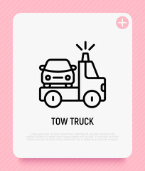 Tow truck thin line icon. Car service. Vector illustration of wrecker.