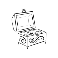 Vintage small box with decorations and dracotta. Isolated on white background. Vector illustration in sketch style.