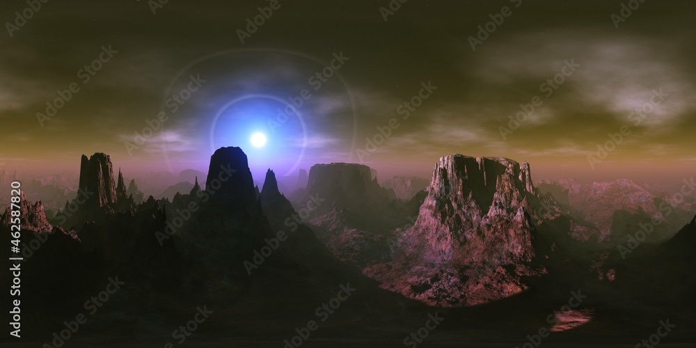 Wall mural sunset on mars. hdri . equidistant projection. spherical panorama. panorama 360. environment map, 3d