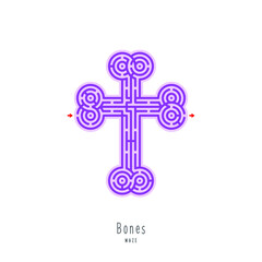 Obraz premium Abstract maze cross bones. Game for children and parents. Puzzle for kids. Labyrinth conundrum. Flat vector illustration isolated on white background. One Entrance, One Exit. Cartoon style.