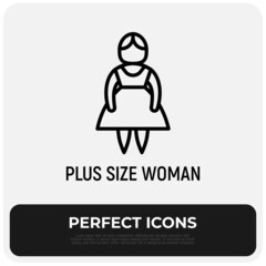 Body positive thin line icon, woman size plus. Modern vector illustration.