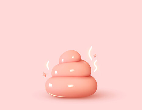 Poop pink color, cartoon realistic 3d design. Vector illustration