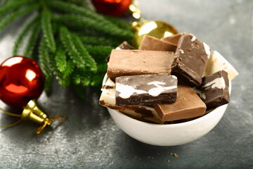 Bowl of delicious homemade sugar free chocolate bars.