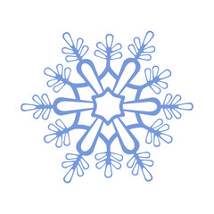 Beautiful blue snowflake. A snowflake of complex shape. A symbol of winter and new year. Vector illustration isolated on a white background