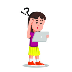 Little girl is confused about using her gadget