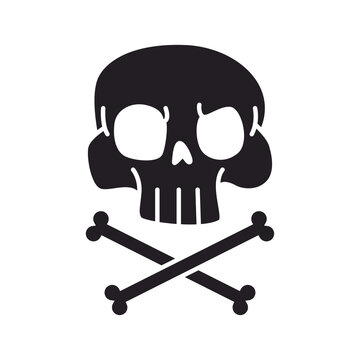 Cute skull and crossbones silhouette vector icon isolated on a white background.