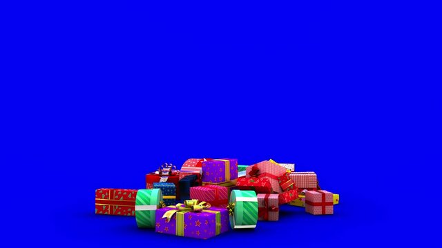Falling Christmas gift boxes with matte mask and chroma key in 4K