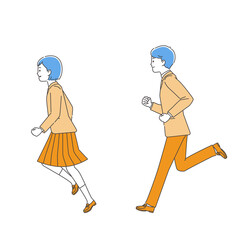 走る制服姿の学生・男女　3色