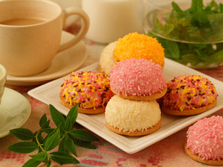 Romanian pastries. Sweet cookies of varied colors.