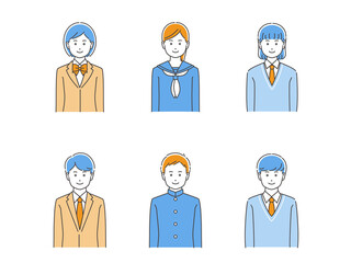 制服姿の学生・男女上半身セット　3色
