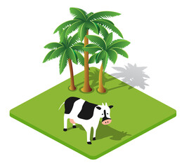 Cow and palm Rural icon countryside ecological landscape