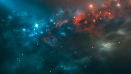 Abstract fantastic space of the universe. Space background with nebula and stars. Dark space background with an unknown planet, flashes of light in space. 3d illustration