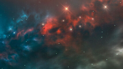 Abstract fantastic space of the universe. Space background with nebula and stars. Dark space background with an unknown planet, flashes of light in space. 3d illustration