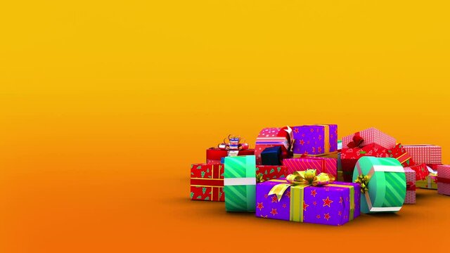 Falling Christmas gift boxes with separate Alpha Channel in 4K