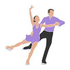 Figure skaters. Pair is ice skating. Winter sport. Ice dancing illustration.