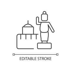 Lumbini linear icon. Buddhist pilgrimage place. Tourist destination. Buddha birthplace in Nepal. Thin line customizable illustration. Contour symbol. Vector isolated outline drawing. Editable stroke