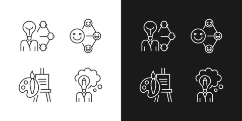 Creative and professional talents linear icons set for dark and light mode. Thin line contour symbols bundle. Customizable thin line symbols. Isolated vector outline illustrations. Editable stroke