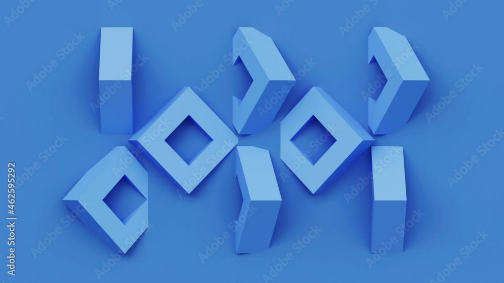 Poster geometric mosaic grid abstract seamless looping blue background with square rotating shape, 3d rende