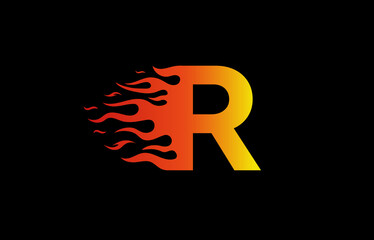 R letter fire logo design in a beautiful red and yellow gradient. Flame icon lettering concept vector illustration.