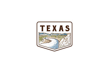Retro Vintage Texas River Landscape View Logo Design Vector