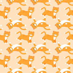 This is a seamless pattern with cats on a light background. Wrapping paper.