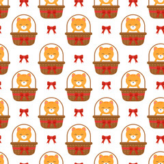 This is a seamless pattern with cats on a white background. Wrapping paper.