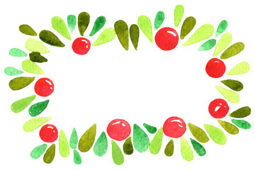 Green leaves with Christmas ball watercolor frame for decoration on Christmas holiday and New year's eve.