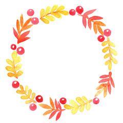 Autumn fern leaf wreath watercolor illustration for decoration on Autumn season, Thanksgiving and Christmas holiday.