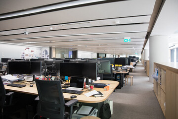 Office space rows desks fitout computer interior work real estate modern business flexible...
