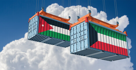 Freight containers with Kuwait and Jordan national flags. 3D Rendering 