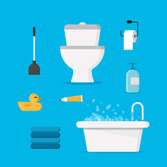 Set Bathroom equipment,Toilet bowl, toilet paper, toilet brush