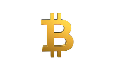 Bitcoin currency symbol in gold - 3d Illustration, 3d rendering 