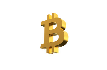 Bitcoin currency symbol in gold - 3d Illustration, 3d rendering 