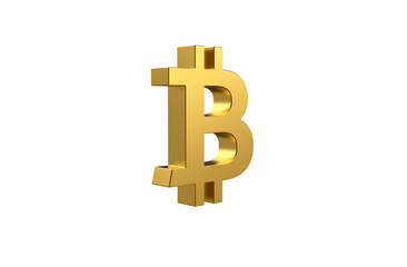 Bitcoin currency symbol in gold - 3d Illustration, 3d rendering 