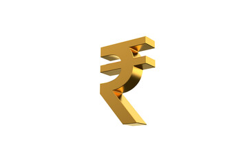 INR Indian rupee currency symbol in gold - 3d Illustration, 3d rendering 
