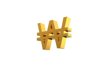 South Korean Won golden 3d currency symbol - 3d Illustration, 3d rendering 