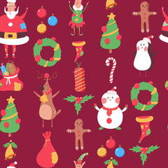 Christmas vector cartoon seamless pattern background for wallpaper, wrapping, packing, and backdrop.