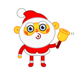 Funny Santa Claus with gold bell vector cartoon character isolated on a white background.