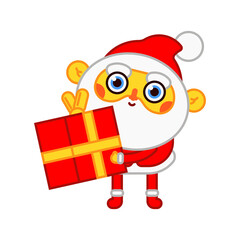 Funny Santa Claus with gift box vector cartoon character isolated on a white background.