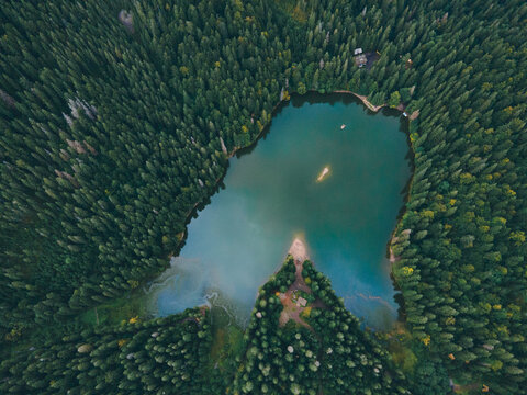 aerial view of carpathian lake synevyr