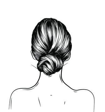 Woman with stylish classic bun. Illustration of business hairstyle with natural long hair. Hand-drawn idea for gretting card, poster, flyers, web, print for t-shirt. Stock Vector | Adobe Stock Woman with stylish classic bun. Illustration of business hairstyle with natural long hair. Hand-drawn idea for gretting card, poster, flyers, web, print for t-shirt. Stock Vector | Adobe Stock