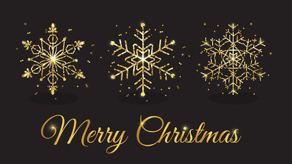 Set of isolated golden snowflakes for winter, Christmas and New Year festive design. stock illustration