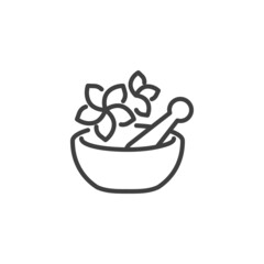 Mortar and pestle with flower line icon